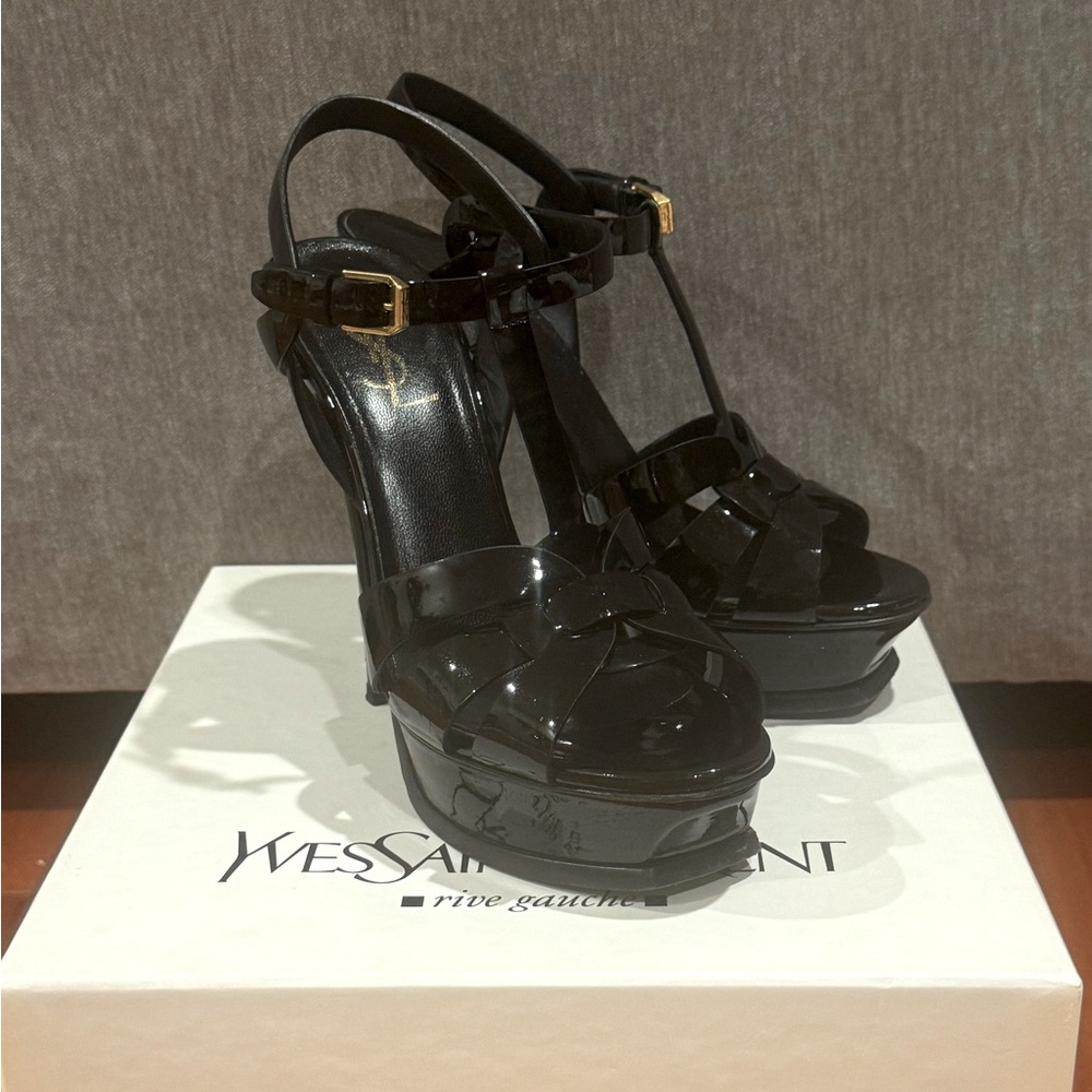 Black ysl tribute sandals